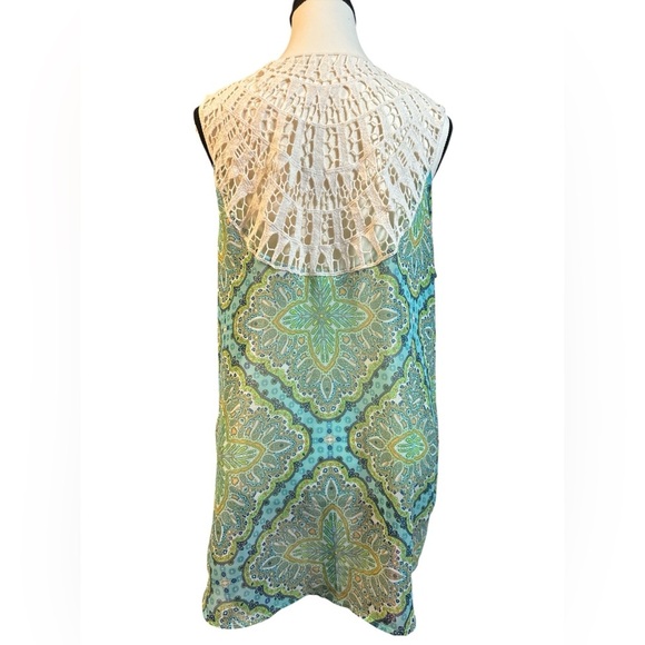 Maurices Blue and Green Sheet Tank Top with Crocheted Details on the back - Picture 6 of 7